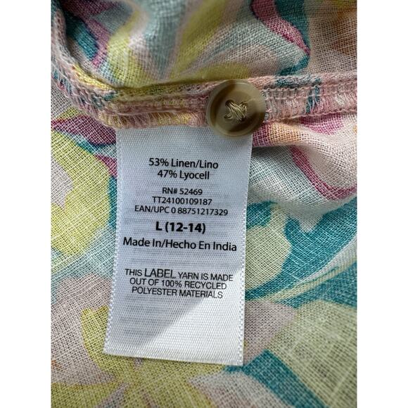 Womens Linen Floral Sleeveless Polo Large Lightweight Flowy Tropical Vacation - Picture 5 of 9